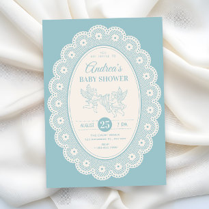 Blue vintage baby shower invitation
