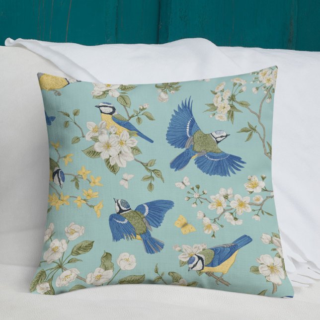 Blue Vintage Bird and Flowers Cushion (Creator Uploaded)