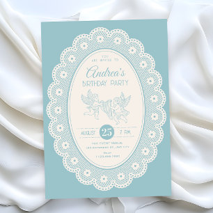 Blue vintage birthday invitation