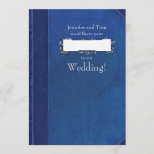 Blue Vintage Book and Bookplate Wedding Invitation