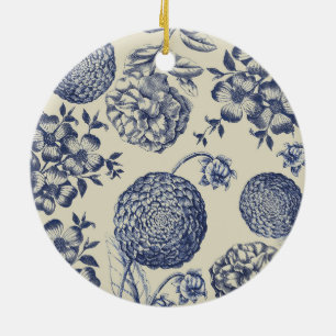 Blue Vintage Botanical Artwork Print Chic Ceramic Tree Decoration