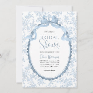 Blue Vintage Botanical Bow Bridal Shower Invitation
