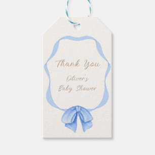 Blue Vintage Bow Ribbon Boy Baby Shower Gift Tags