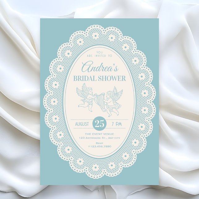 Blue vintage  bridal shower invitation (Creator Uploaded)