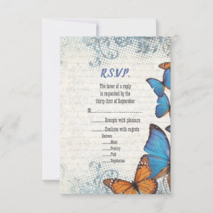 Blue vintage butterfly RSVP Card