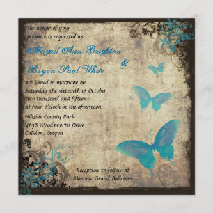 Blue Vintage Butterfly Wedding Invitation