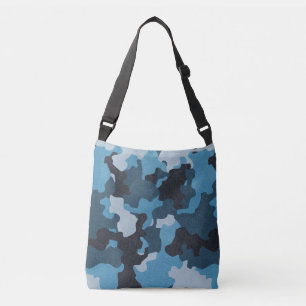 Blue Vintage Camo Realistic Worn Out Effect Crossbody Bag