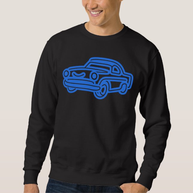 Blue Vintage Car Illustration Sweatshirt (Front)