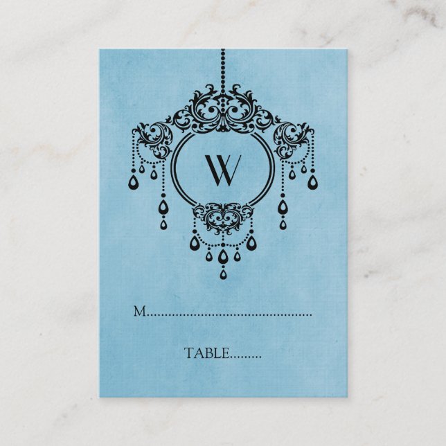 Blue Vintage Chandelier Place Card (Front)