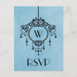 Blue Vintage Chandelier Response Postcard