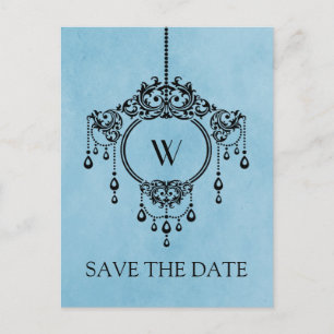 Blue Vintage Chandelier Save the Date Postcard