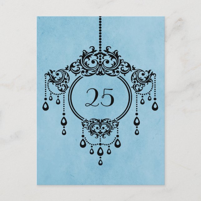Blue Vintage Chandelier Table Number Postcard (Front)