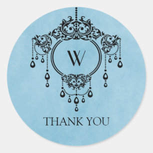 Blue Vintage Chandelier Thank You Stickers