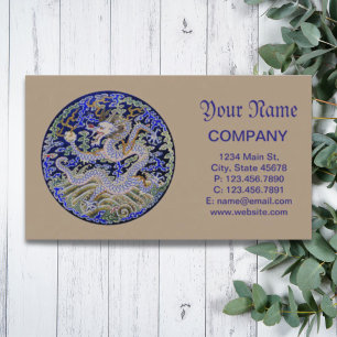 blue vintage Chinese tattoo Embroidery dragon Business Card