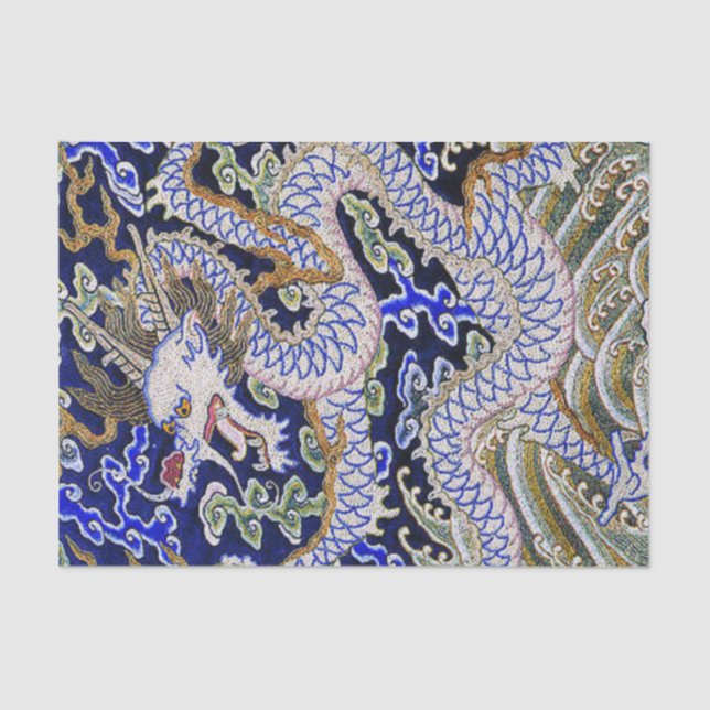 blue vintage Chinese tattoo Embroidery dragon Tissue Paper (Front)
