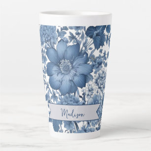Blue Vintage Chinoiserie Floral Personalized Latte Mug