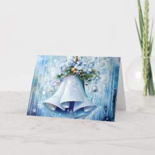 Blue Vintage Christmas Florals Customise Holiday Card