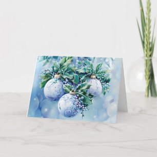 Blue Vintage Christmas Florals Customise Holiday Card