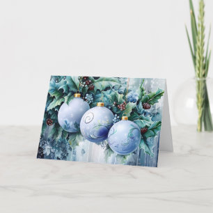 Blue Vintage Christmas Florals Customize Holiday Card