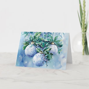 Blue Vintage Christmas Florals Customize Holiday Card