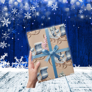 Blue Vintage Christmas Sleigh Wrapping Paper