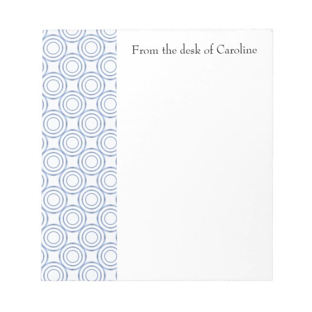 Blue Vintage Circle Pattern Personalised Notepad (Front)