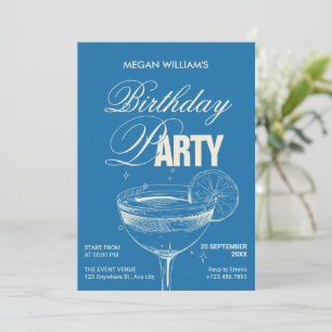 Blue vintage cocktail birthday party invitation