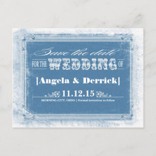 blue vintage creative save the date postcards