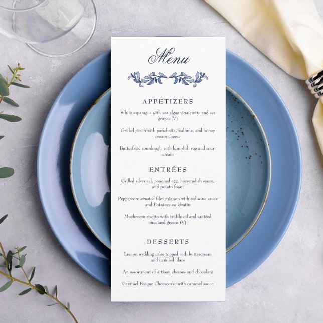 Blue Vintage Crest Monogram Elegant Wedding Menu (Creator Uploaded)