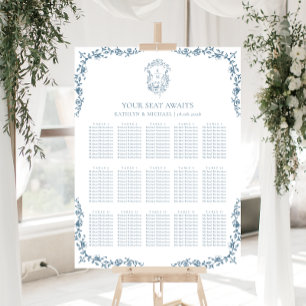 Blue Vintage Crest Wedding 15 Table Seating Chart