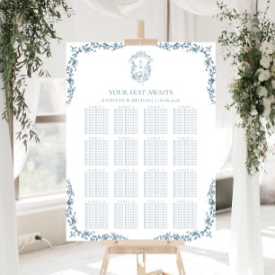 Blue Vintage Crest Wedding 16 Table Seating Chart