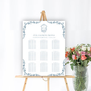 Blue Vintage Crest Wedding 9 Table Seating Chart