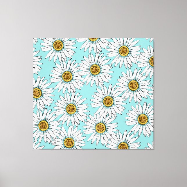 Blue Vintage Daisy Floral Pattern Canvas Print (Front)