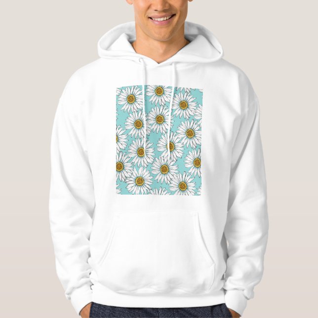 Blue Vintage Daisy Floral Pattern Hoodie (Front)
