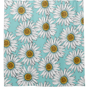 Blue Vintage Daisy Floral Pattern Shower Curtain