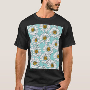 Blue Vintage Daisy Floral Pattern T-Shirt