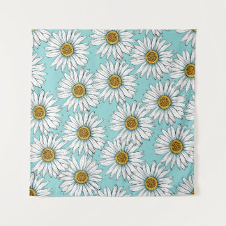 Blue Vintage Daisy Floral Pattern Tapestry