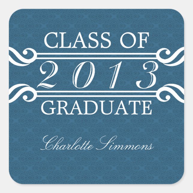 Blue Vintage Damask 2013 Graduation Stickers (Front)