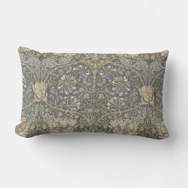 Blue Vintage Damask Lumbar Cushion (Front)
