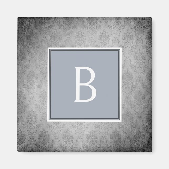Blue Vintage Damask Monogram Magnet (Front)