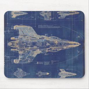 Blue Vintage Diagram Space Ship Mouse Pad