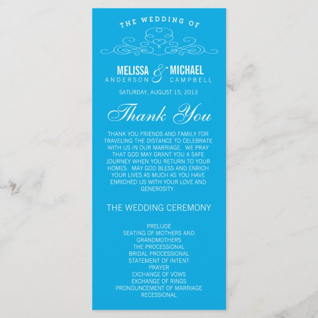 BLUE VINTAGE ELEGANCE | WEDDING PROGRAM PROGRAMME (Front)