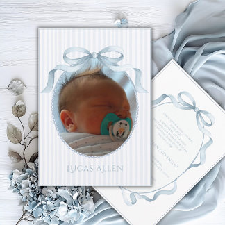 Blue Vintage Elegant Baby Boy Birth Announcement