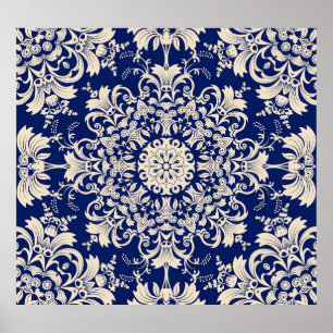 Blue Vintage: Elegant Seamless Pattern. Poster