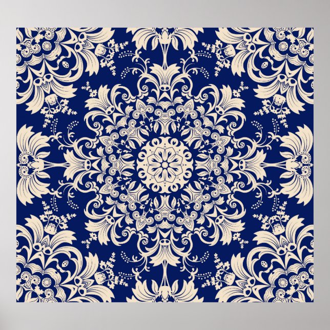 Blue Vintage: Elegant Seamless Pattern. Poster (Front)