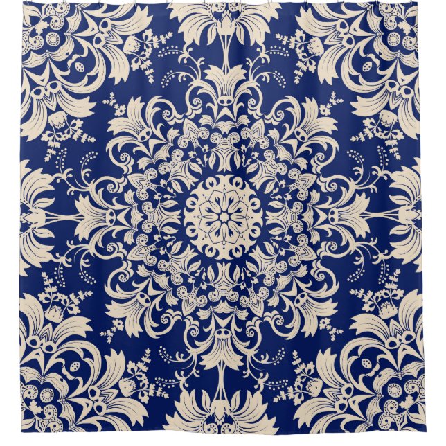 Blue Vintage: Elegant Seamless Pattern. Shower Curtain (Front)