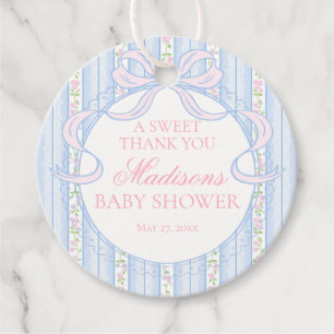 Blue Vintage Fancy Floral Baby Shower Circle Favour Tags