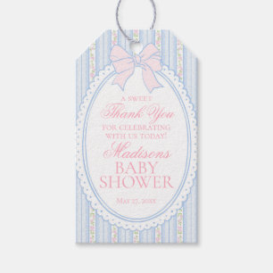 Blue Vintage Fancy Floral Baby Shower Favors Gift Tags