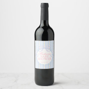 Blue Vintage Fancy Floral Baby Shower Favours Wine Label