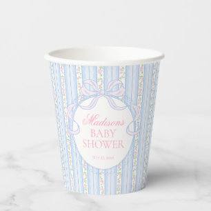 Blue Vintage Fancy Floral Baby Shower Paper Cups